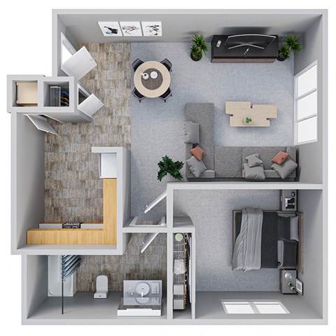 Floor plan for 1 bed, 1 bath, 600 sqft